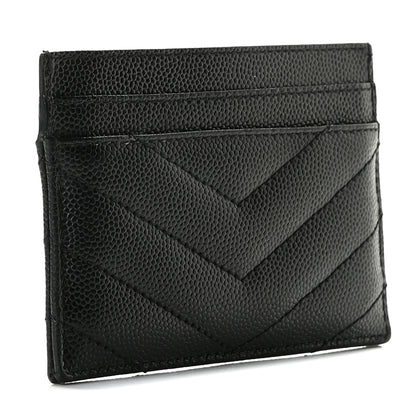 Saint Laurent Grain De Poudre Matelasse Chevron Monogram Credit Card Case Black 2 of 7
