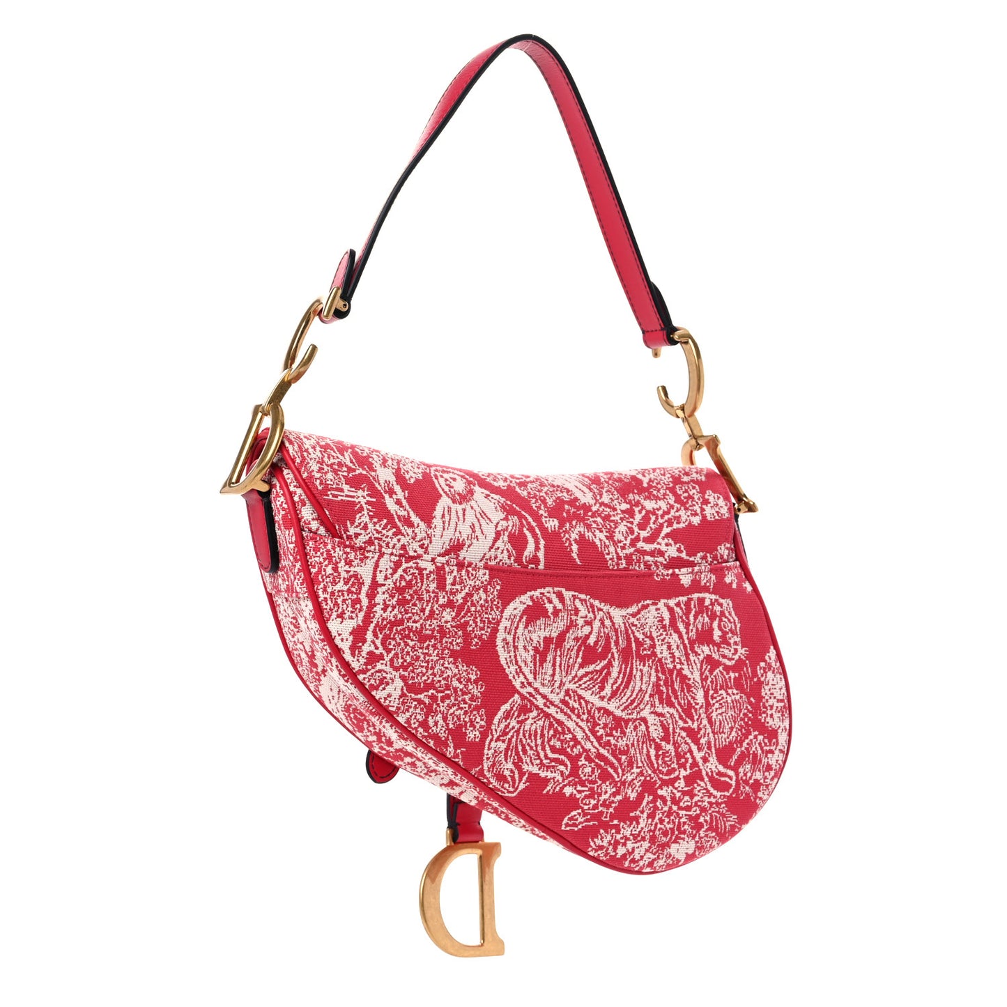 Canvas Reverse Embroidered Toile De Jouy Saddle Bag Red
