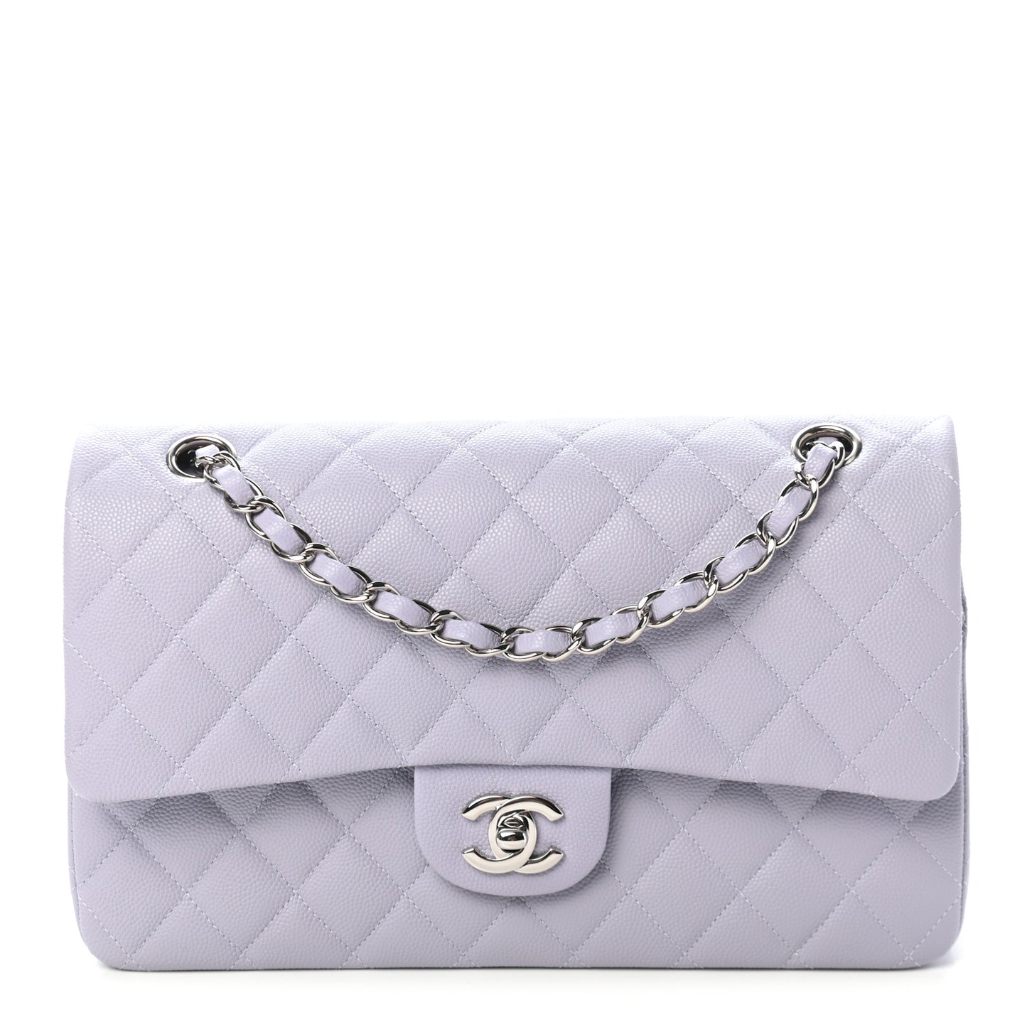 Caviar Quilted Medium Double Flap Light Purple