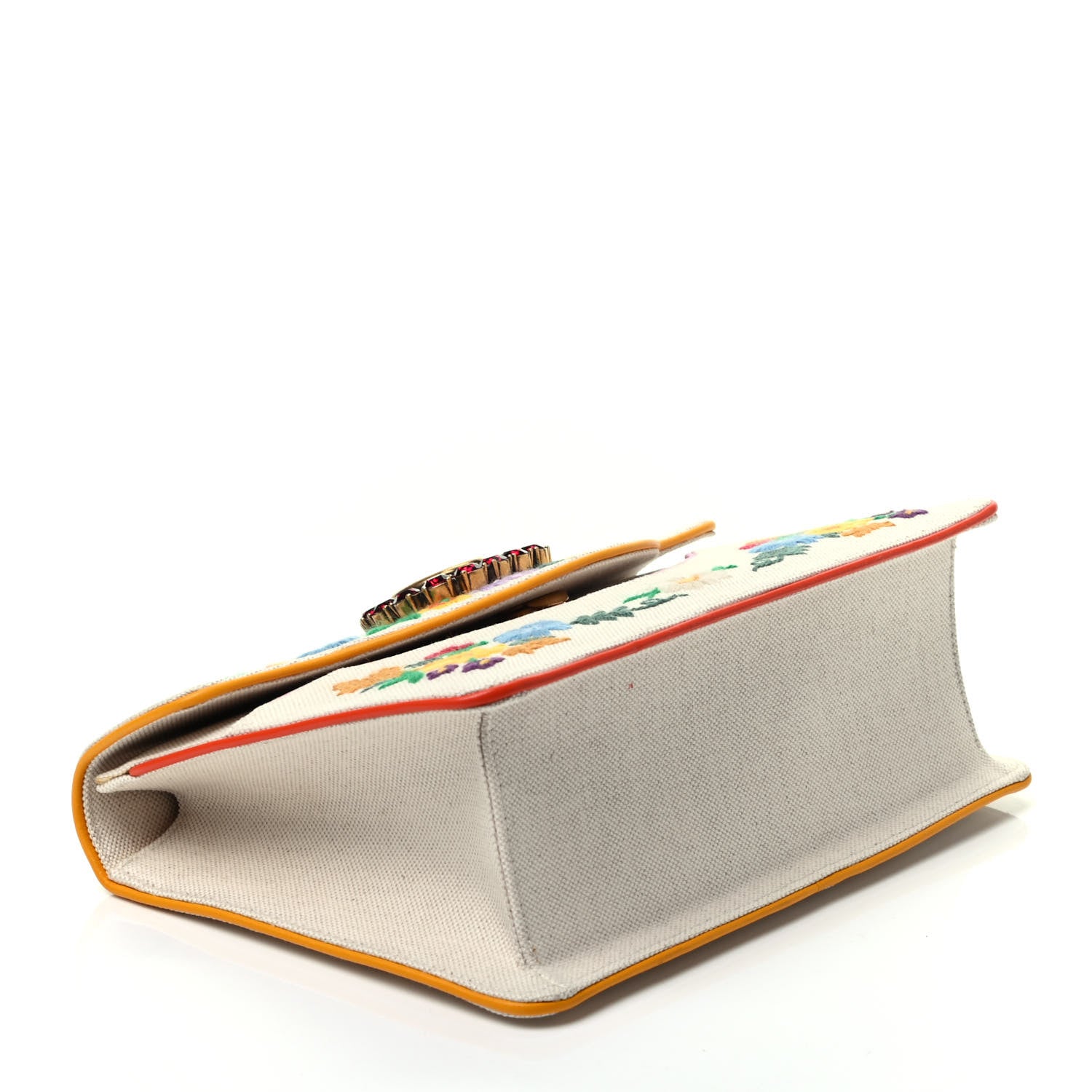 Gucci Linen Canvas Embroidered Small Shoulder Bag White 3 of 9