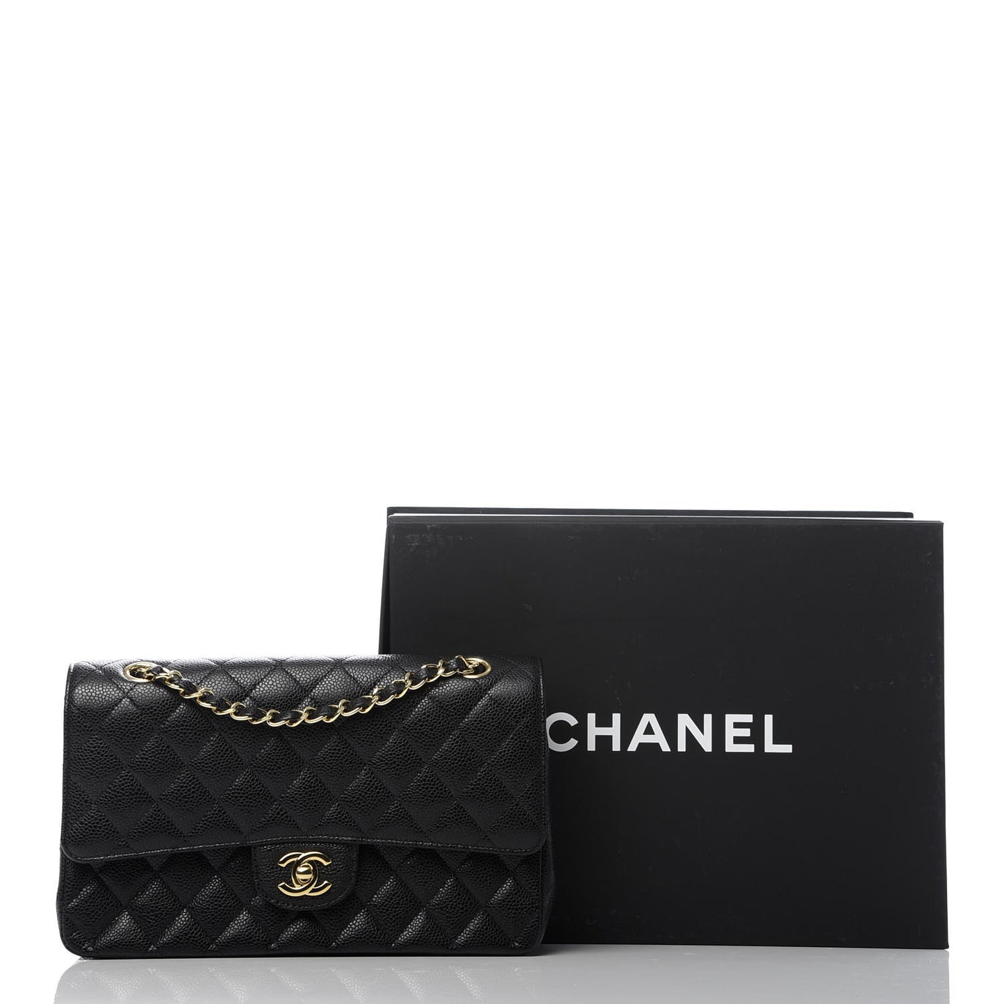 Caviar Quilted Medium Double Flap Black
