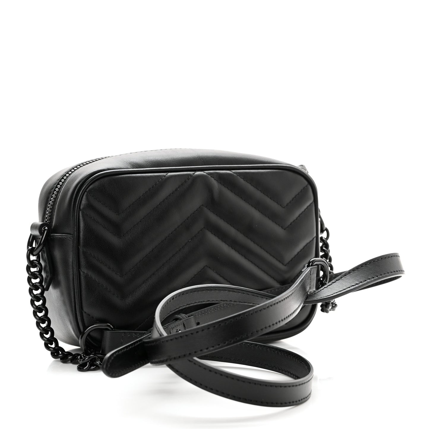 Calfskin Matelasse Monochrome Mini GG Marmont Chain Shoulder Bag Black