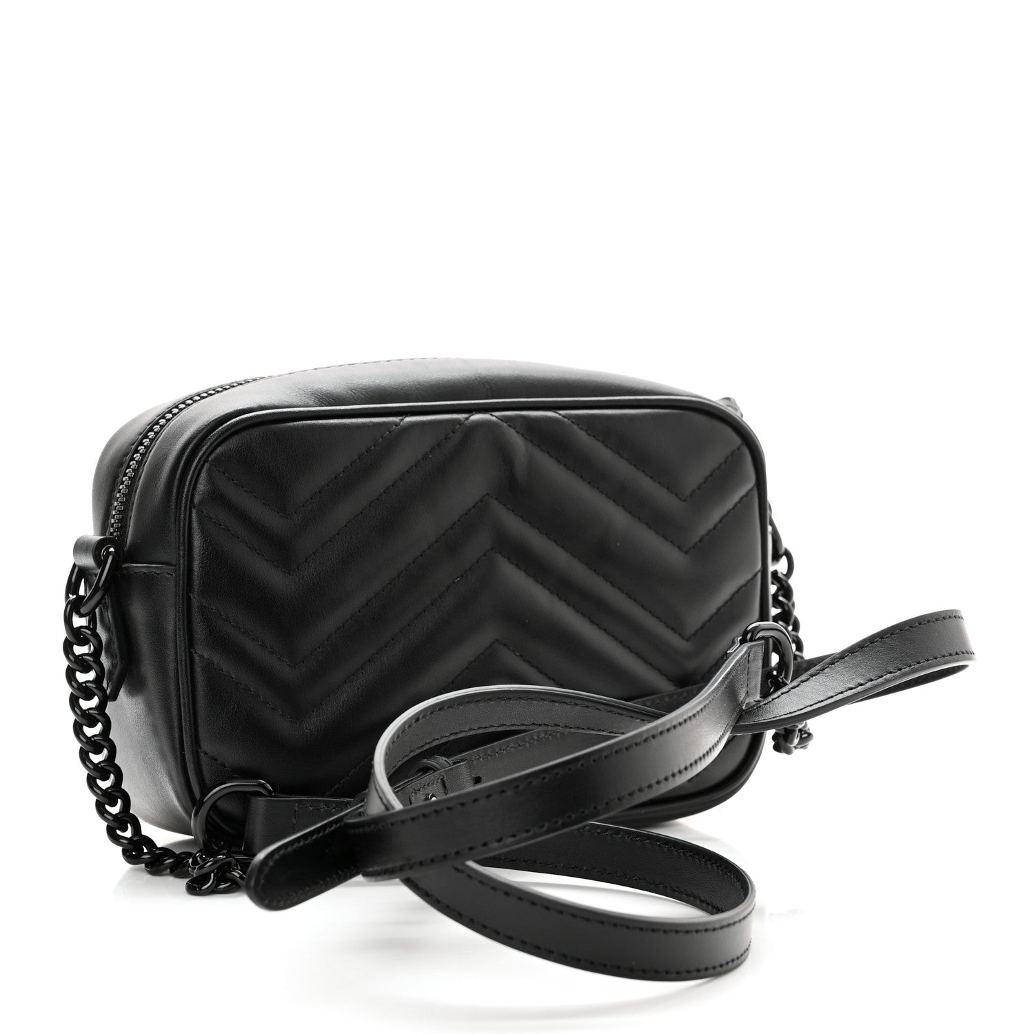 Gucci Calfskin Matelasse Monochrome Mini GG Marmont Chain Shoulder Bag Black 3 of 11