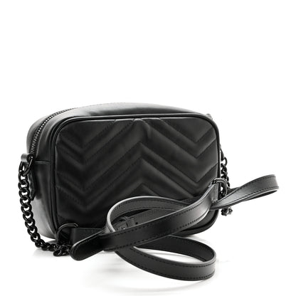 Gucci Calfskin Matelasse Monochrome Mini GG Marmont Chain Shoulder Bag Black 3 of 11