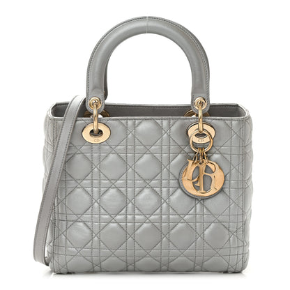 Christian Dior Metallic Lambskin Cannage Medium Lady Dior Silver 1 of 15