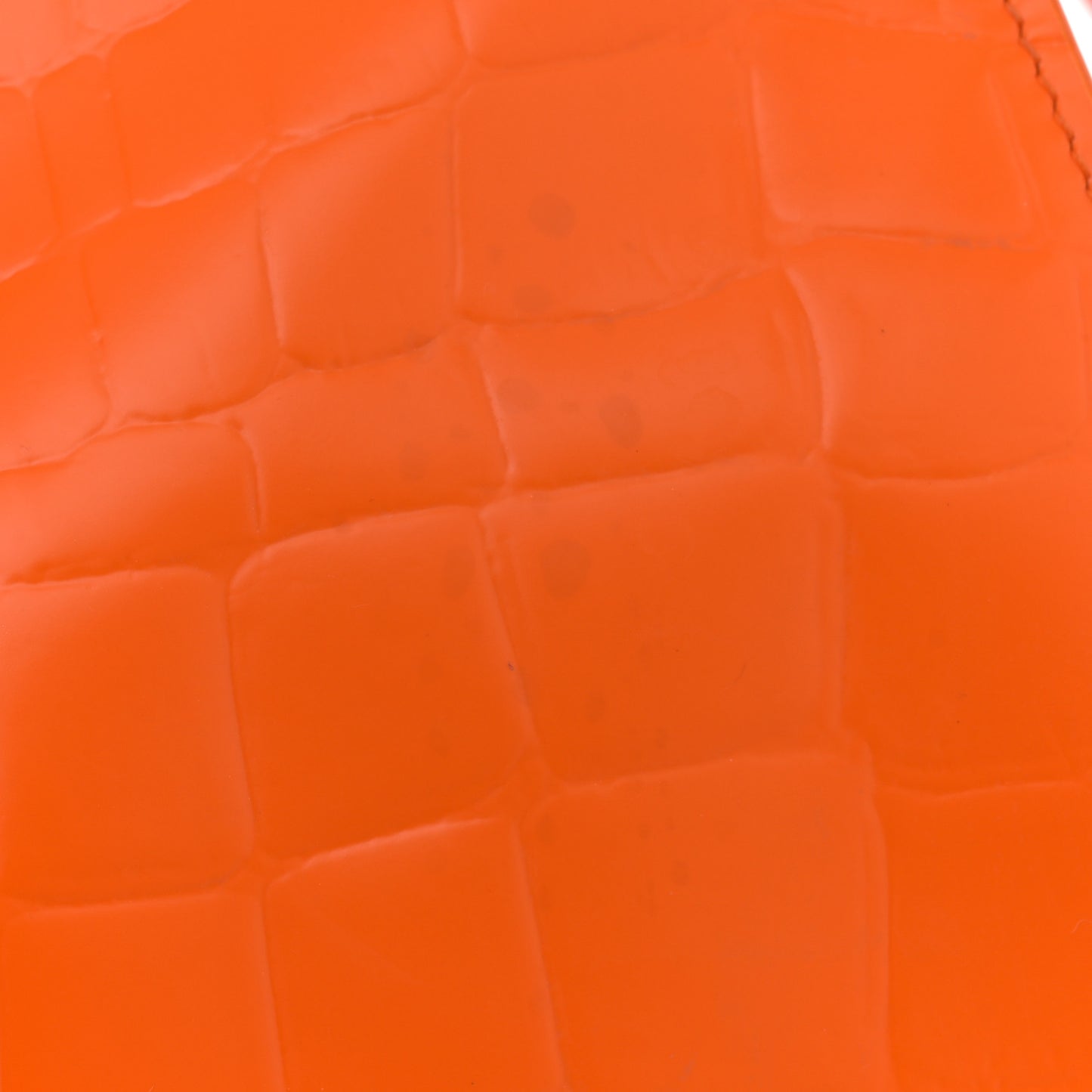 Semi Shiny Calfskin Crocodile Embossed Neo Classic Silver Hardware Large Top Handle Bag Orange