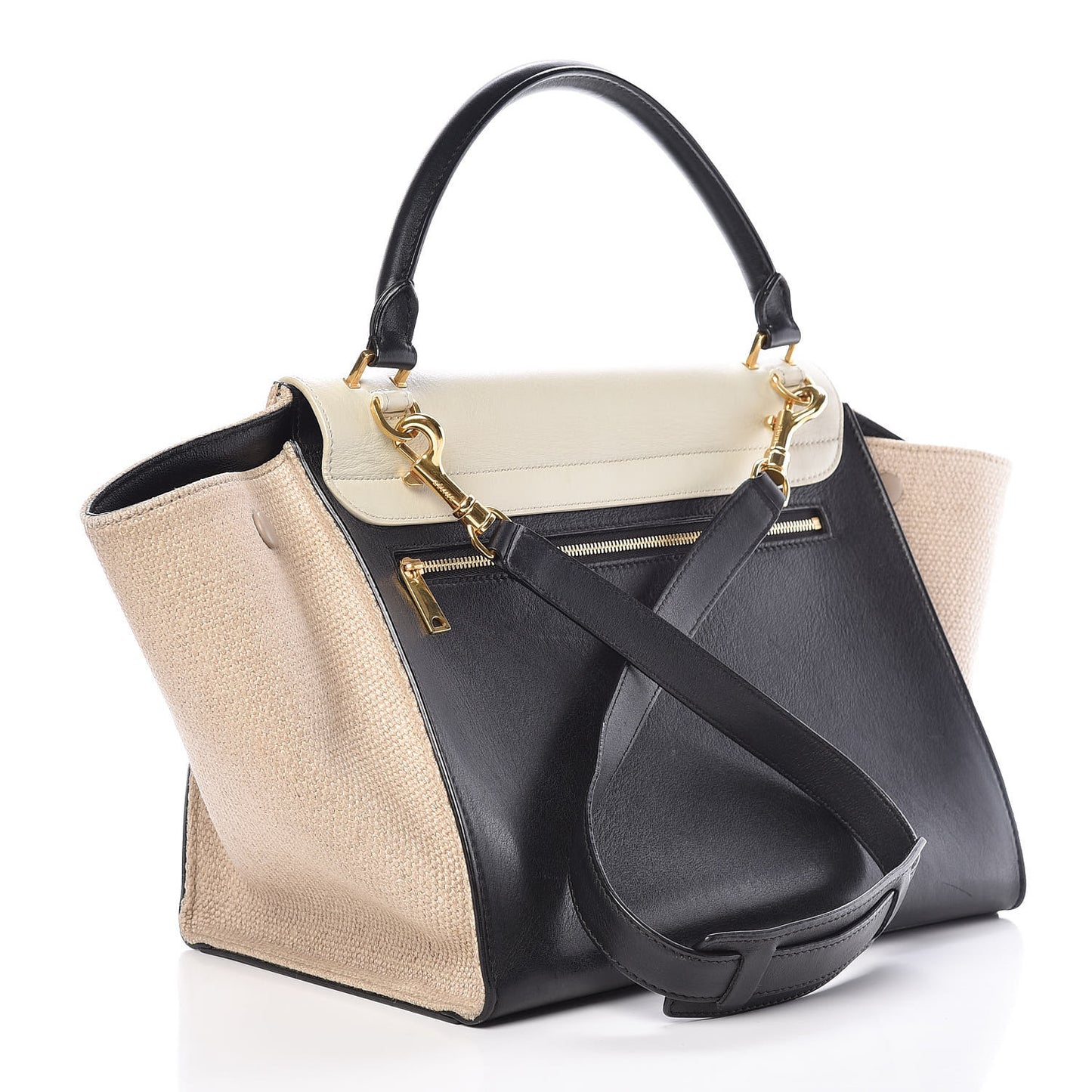 Smooth Calfskin Linen Medium Tri-Color Trapeze Cream