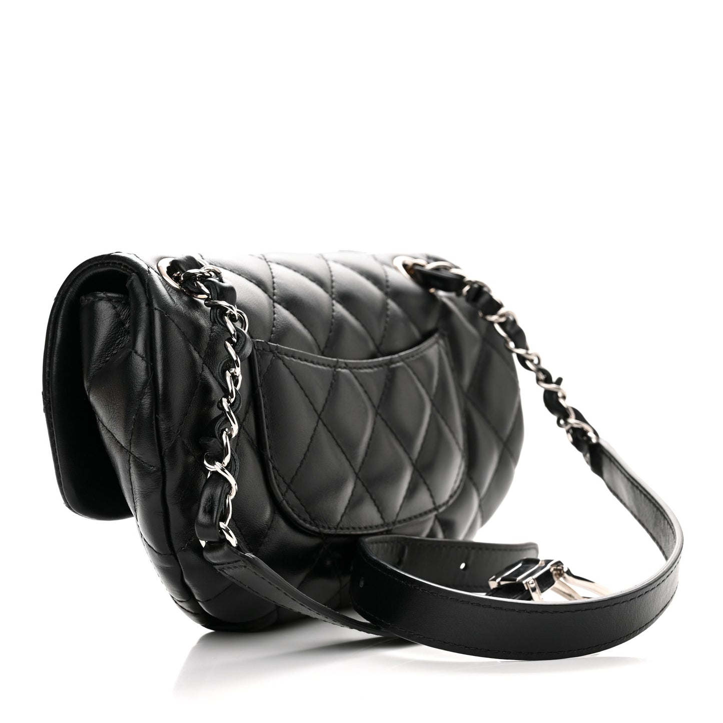 Calfskin Quilted CC Uniform Flap Belt Bag Black