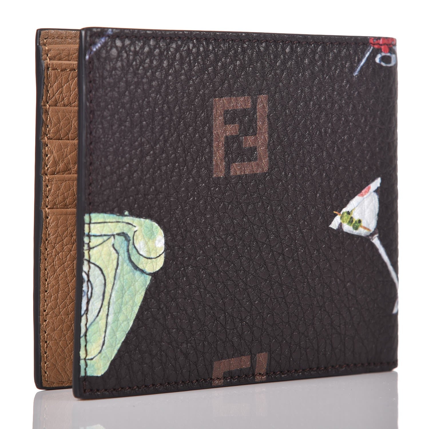 Fendi Calfskin Romano St. Oggetti Bi-Fold Wallet Marrone Sand 3 of 8