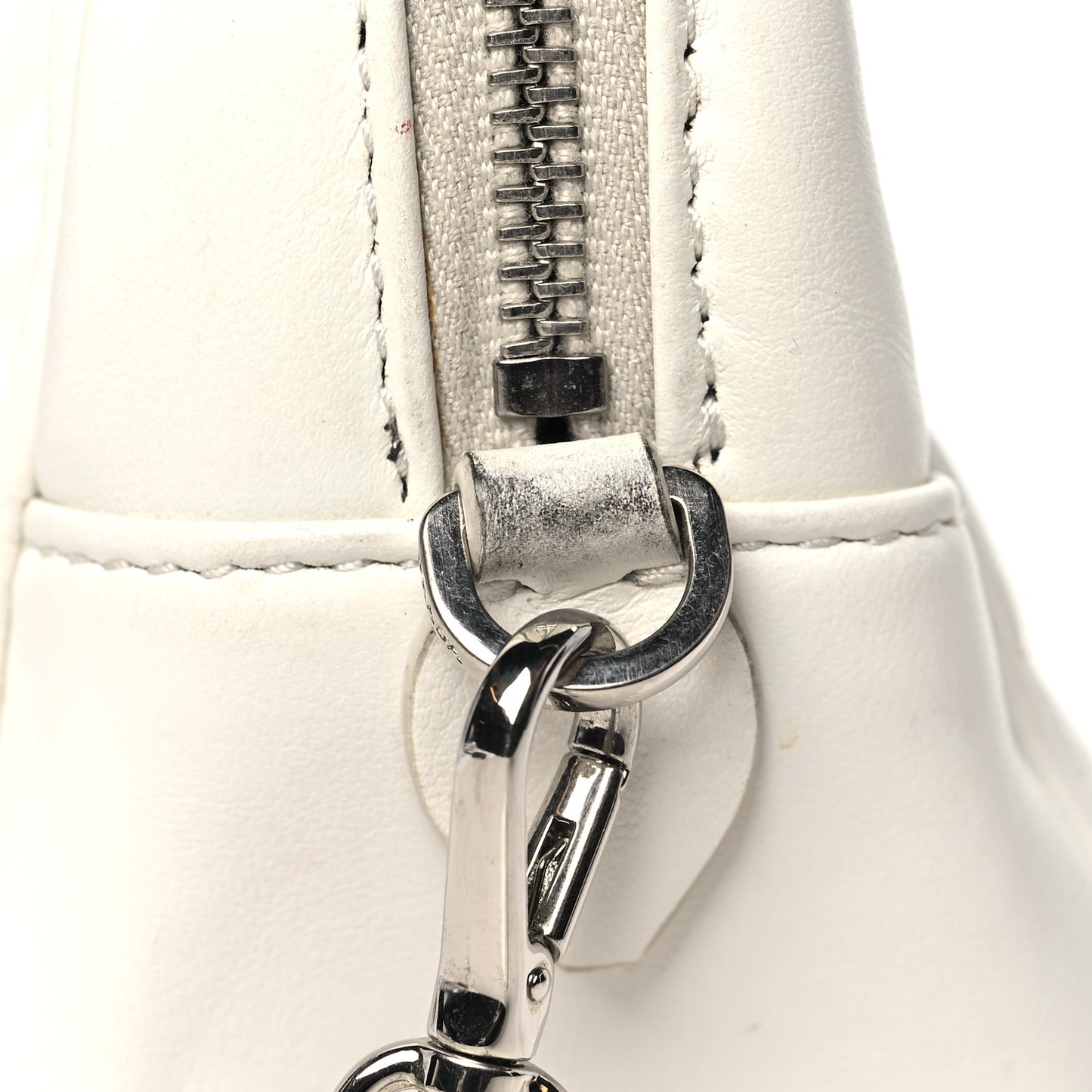 Soft Calfskin Stitched Diagramme Wristlet Pouch White