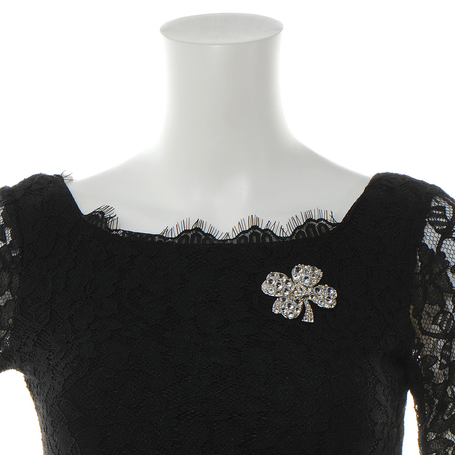 Chanel Crystal CC 4 Leaf Clover Brooch Silver 2 of 4