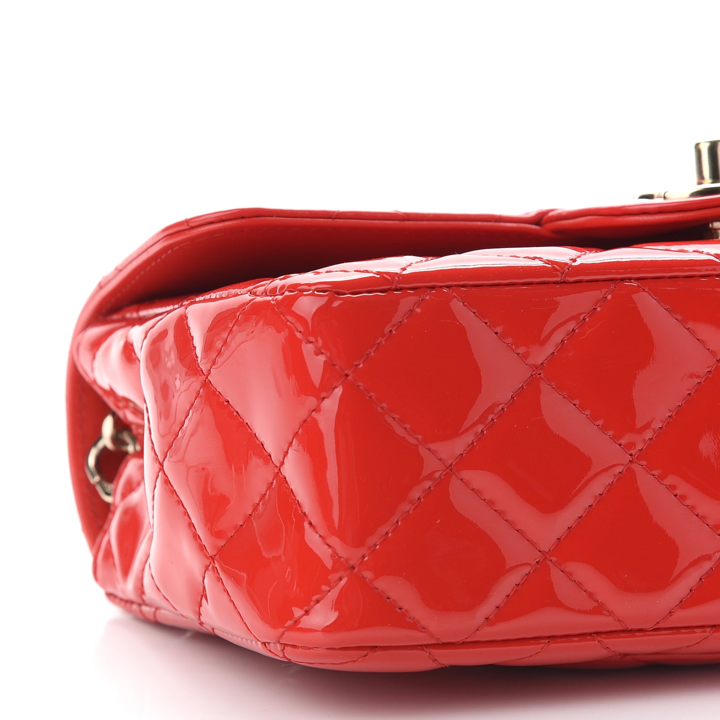Patent Calfskin Quilted Mini Rectangular Flap Red