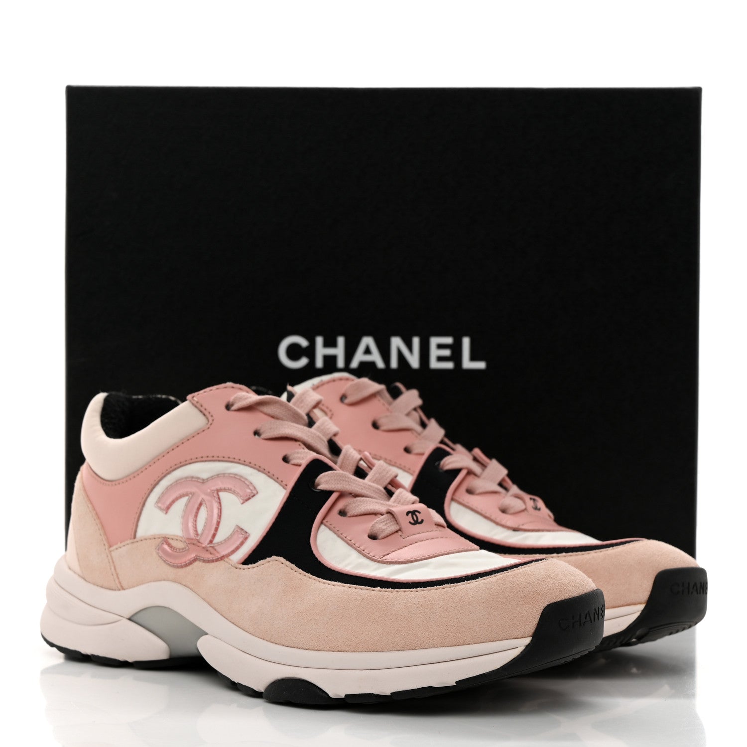 Chanel Nylon Lambskin Suede Calfskin CC Sneakers 38 Pink White Black 9 of 9