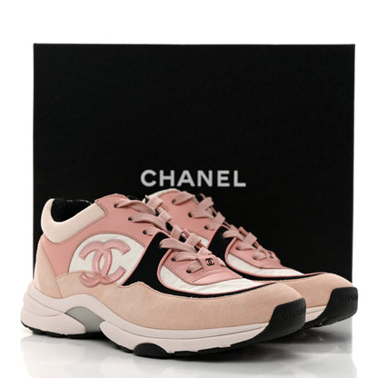 Chanel Nylon Lambskin Suede Calfskin CC Sneakers 38 Pink White Black 9 of 9