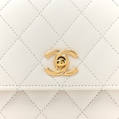 Chanel Shiny Caviar Quilted Flap Charm Wallet On Chain WOC White 10 of 13