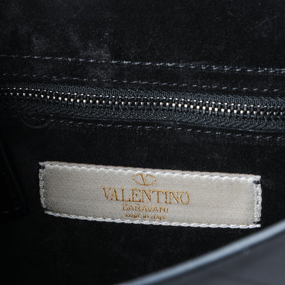 Valentino Garavani Calfskin Santeria Embossed Medium Rockstud Rolling Flap Saddle Bag Black 6 of 6