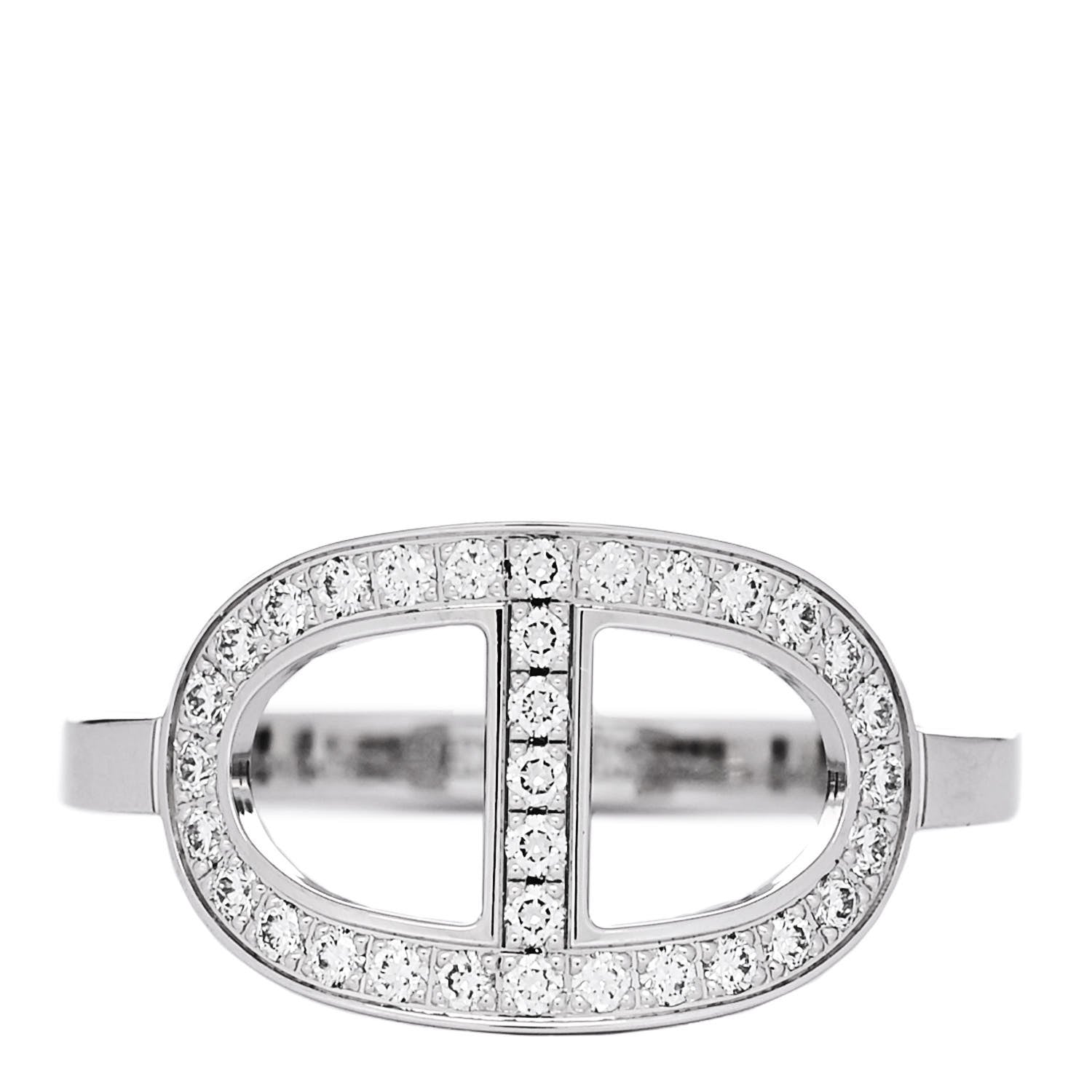 Hermes 18K White Gold Diamond MM Chaine d'Ancre Contour Ring 50 5.25 1 of 6