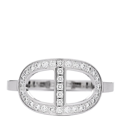Hermes 18K White Gold Diamond MM Chaine d'Ancre Contour Ring 50 5.25 1 of 6