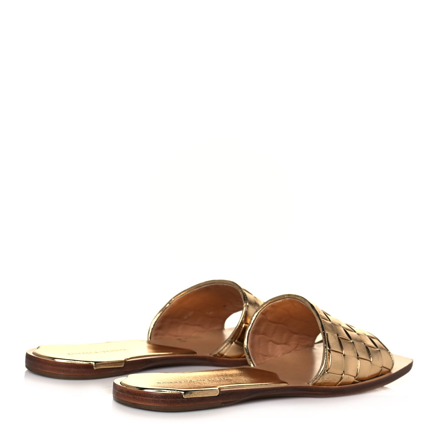 Laminated Nappa Intrecciato Squared Toe Flat Sandals 41 Gold