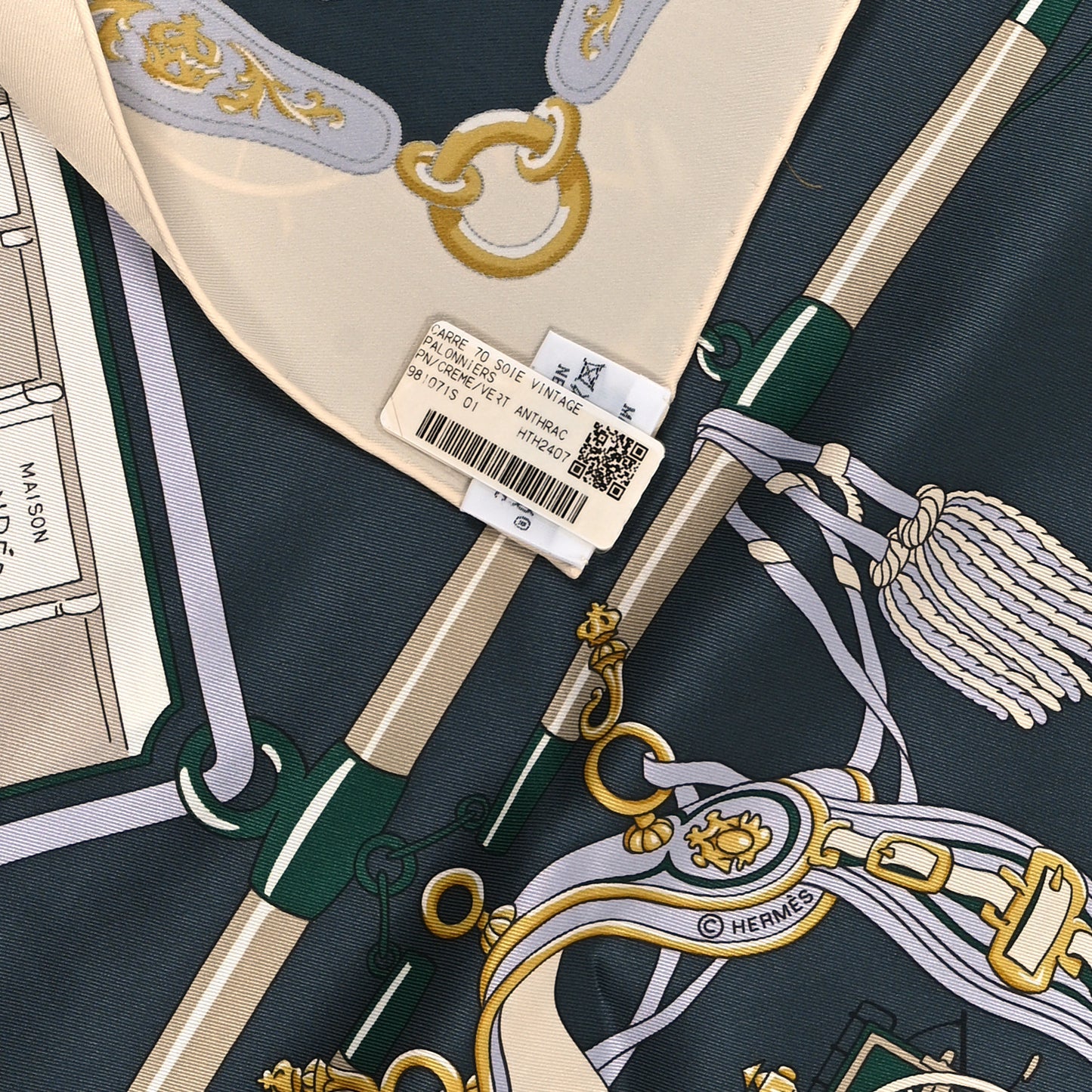 Silk Palonniers Scarf 70 Creme Vert Anthracite