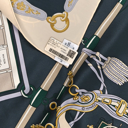 Hermes Silk Palonniers Scarf 70 Creme Vert Anthracite 3 of 3