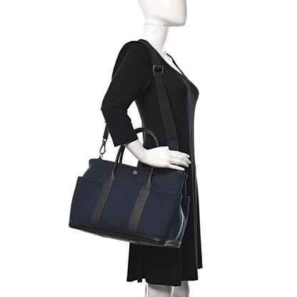 Hermes Toile Militaire Vache Country Garden Party Pockets 36 MM Tote Bleu Marine 2 of 10
