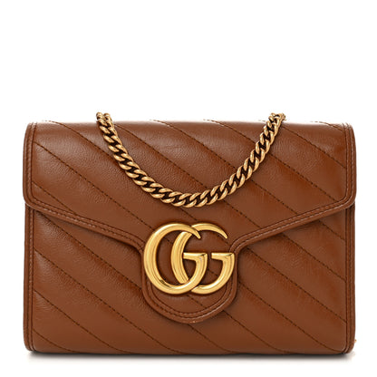 Gucci Azalea Calfskin Matelasse Diagonal GG Marmont Chain Wallet Cuir 1 of 12