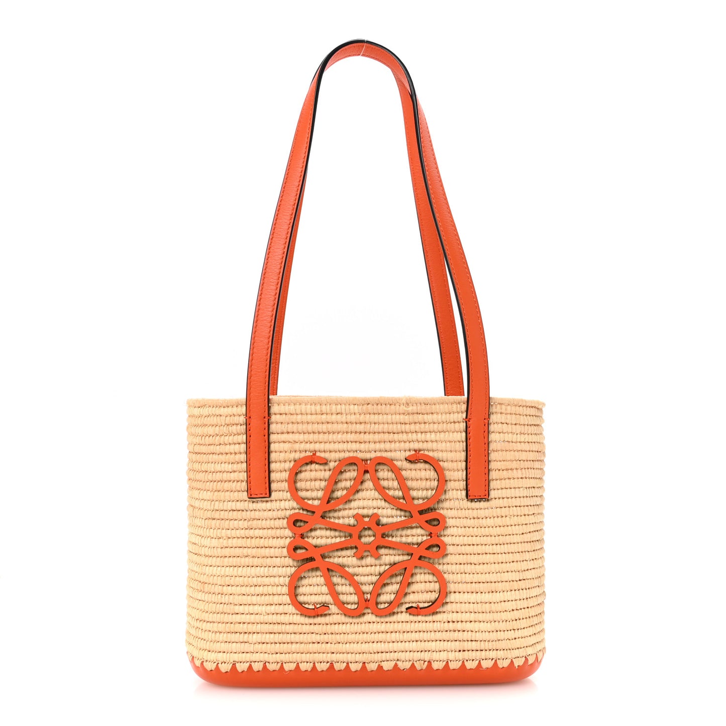 Raffia Square Mini Anagram Basket Tote Bag Natural