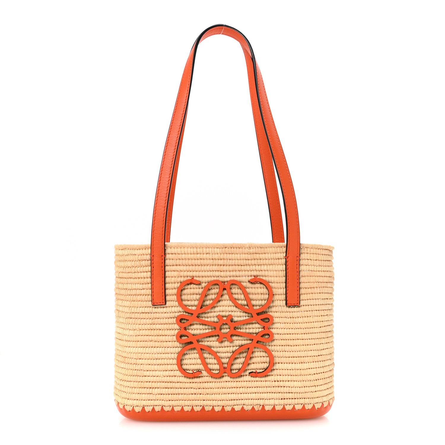 Loewe Raffia Square Mini Anagram Basket Tote Bag Natural 1 of 12