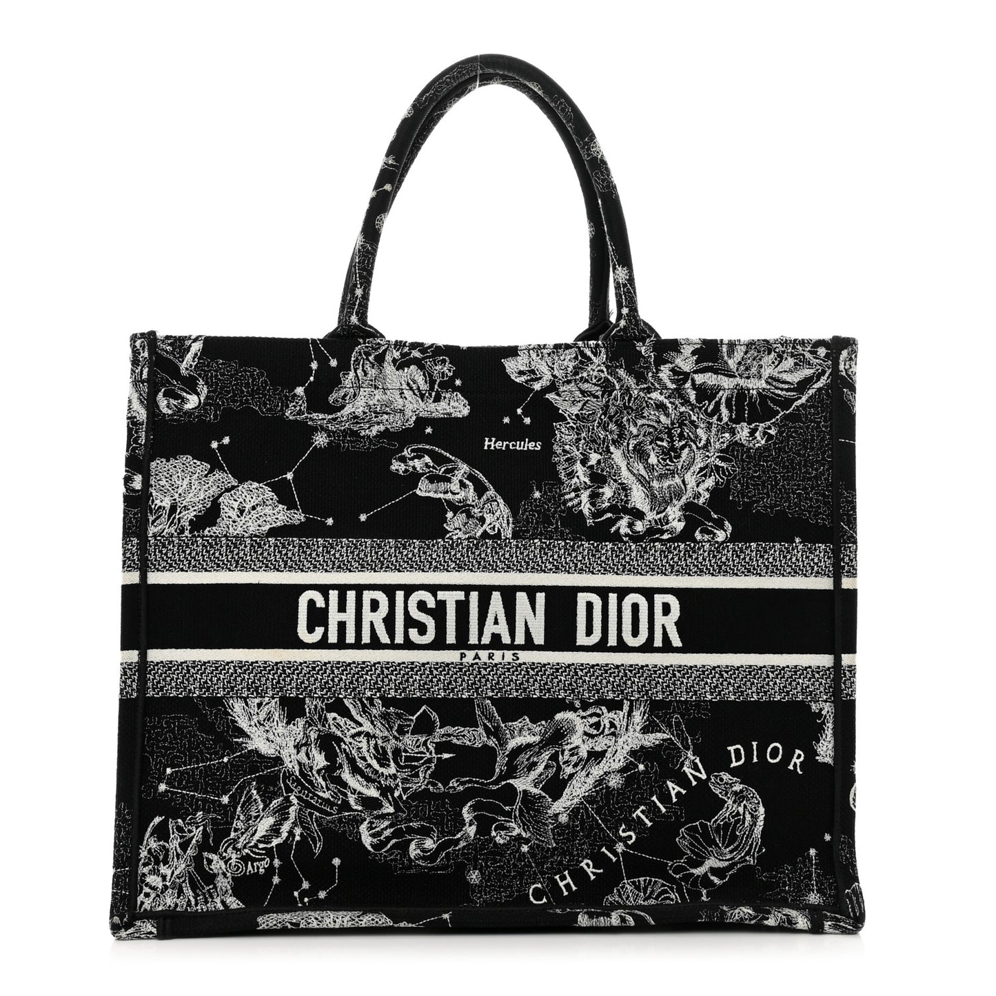 Canvas Embroidered Large Zodiac Toile De Jouy Book Tote Black Multicolor