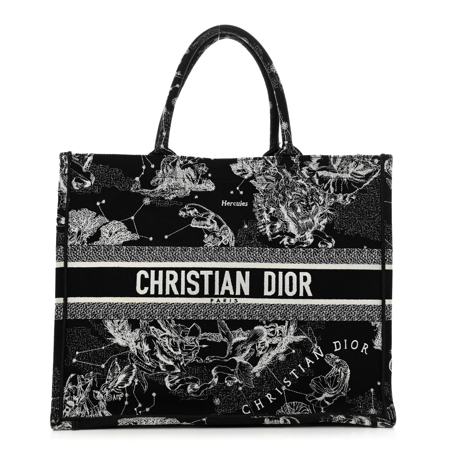 Christian Dior Canvas Embroidered Large Zodiac Toile De Jouy Book Tote Black Multicolor 1 of 10