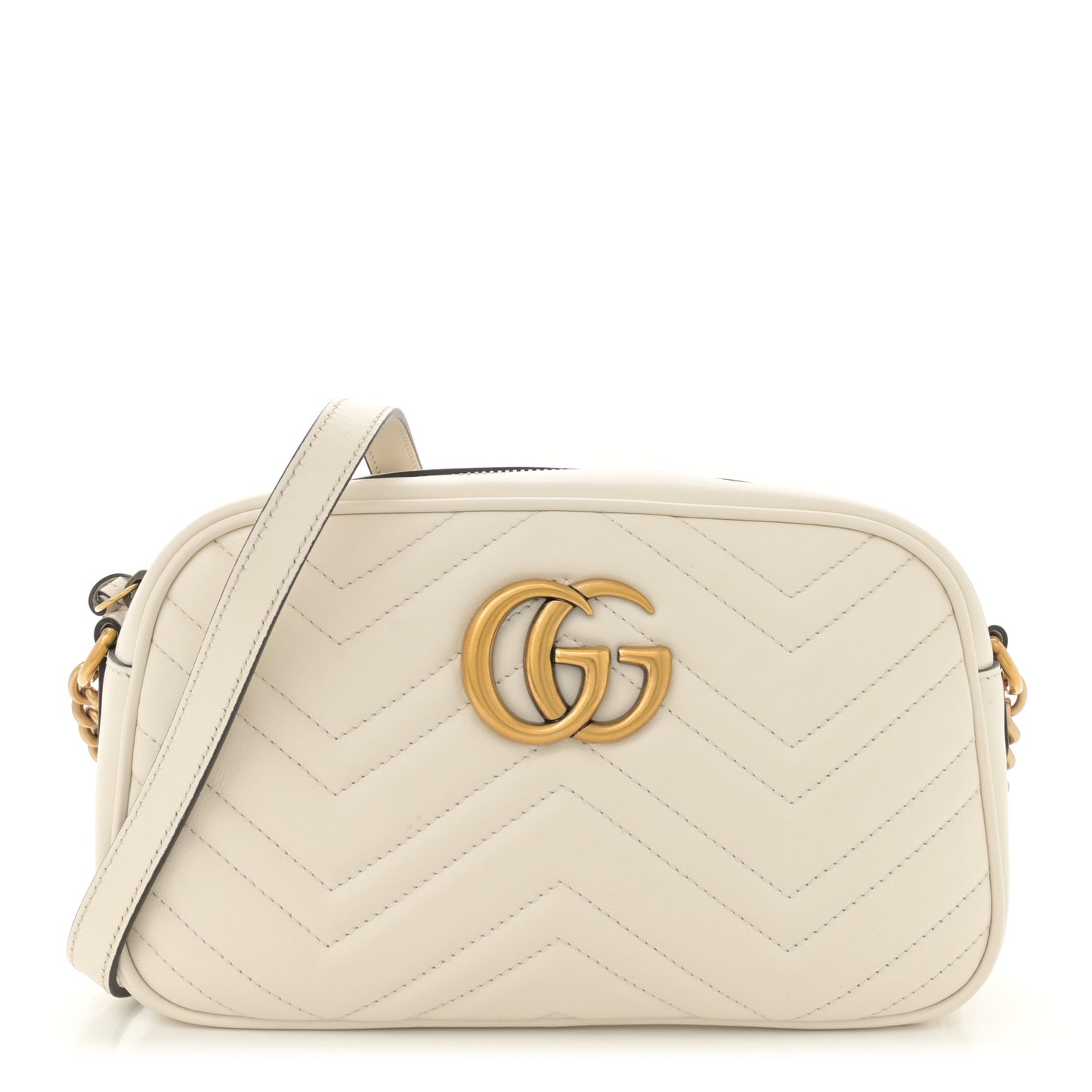 Calfskin Matelasse Small GG Marmont Chain Shoulder Bag White