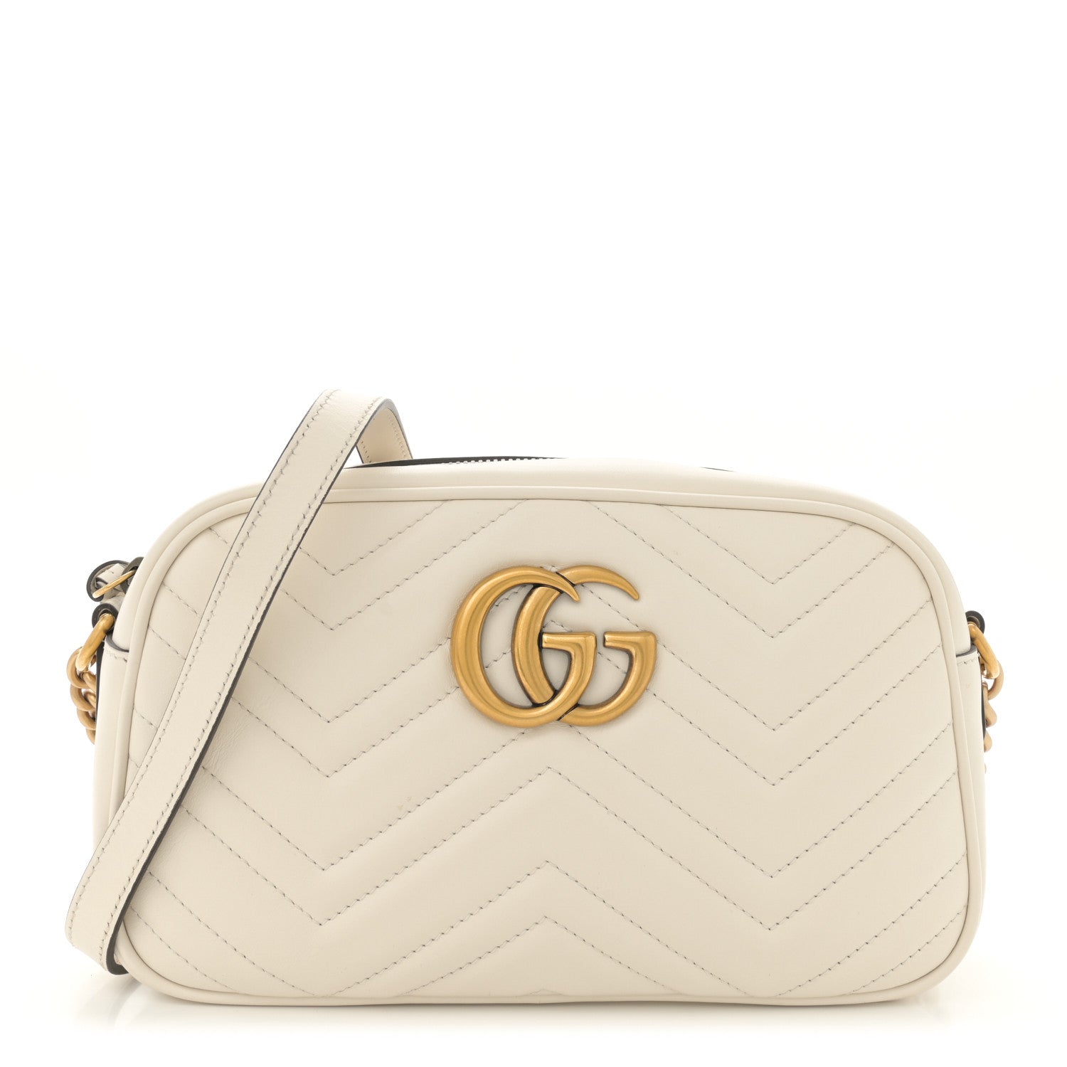 Gucci Calfskin Matelasse Small GG Marmont Chain Shoulder Bag White 1 of 11