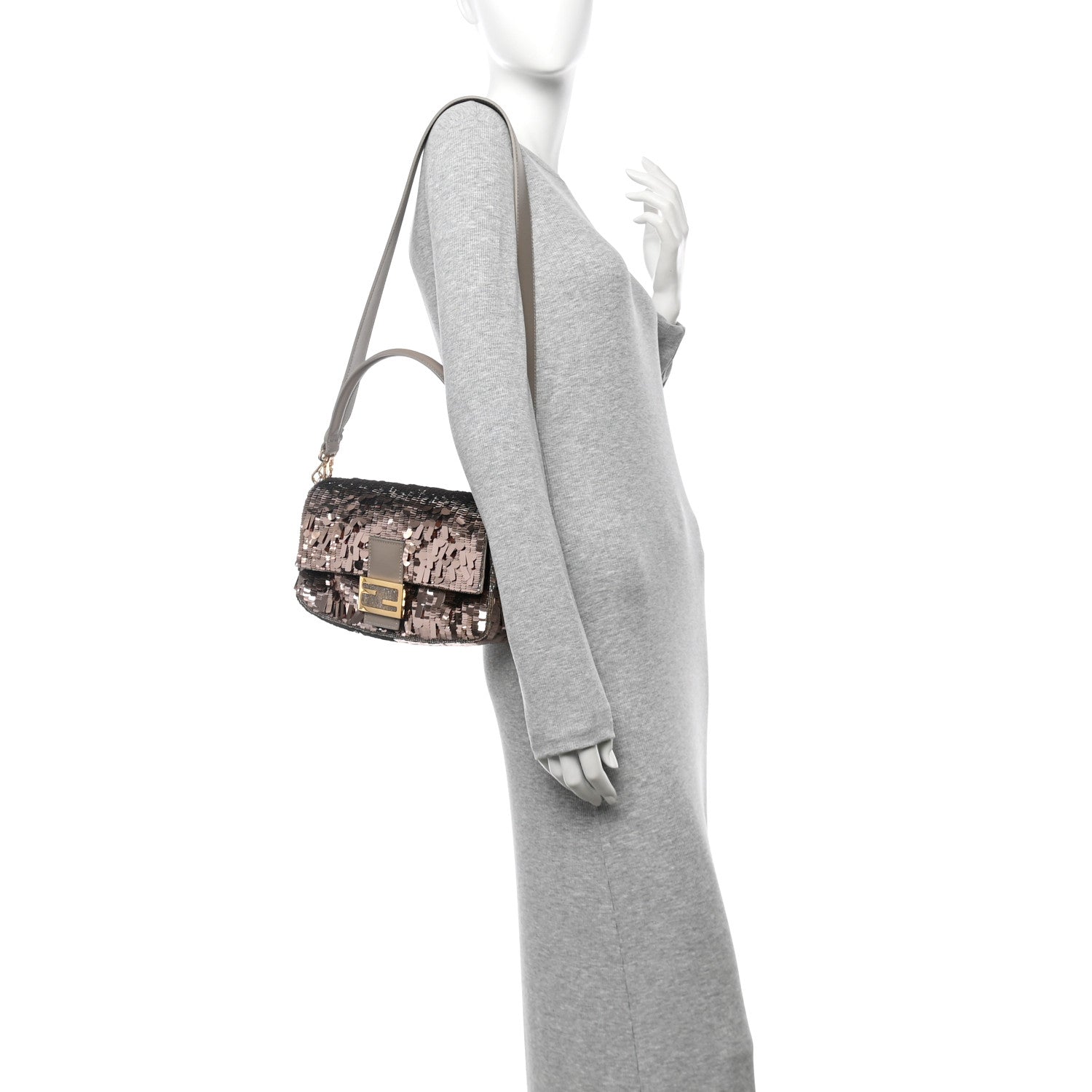 Fendi Sequin Paillettes Vitello Grace Sex and the City Baguette Tortora 2 of 21
