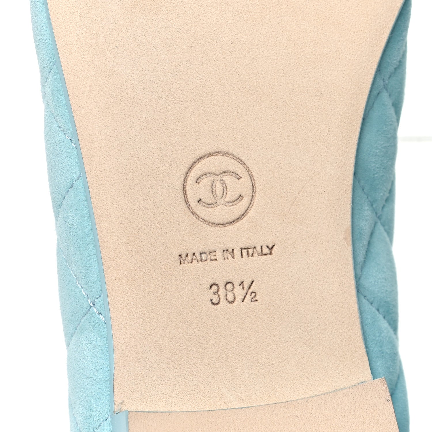 Chanel Suede Calfskin Quilted Cap Toe CC Ballerina Flats 38.5 Light Blue 7 of 9