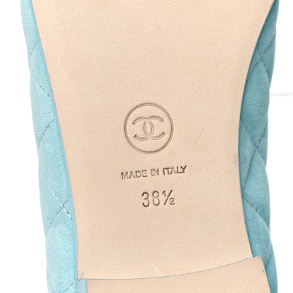 Chanel Suede Calfskin Quilted Cap Toe CC Ballerina Flats 38.5 Light Blue 7 of 9
