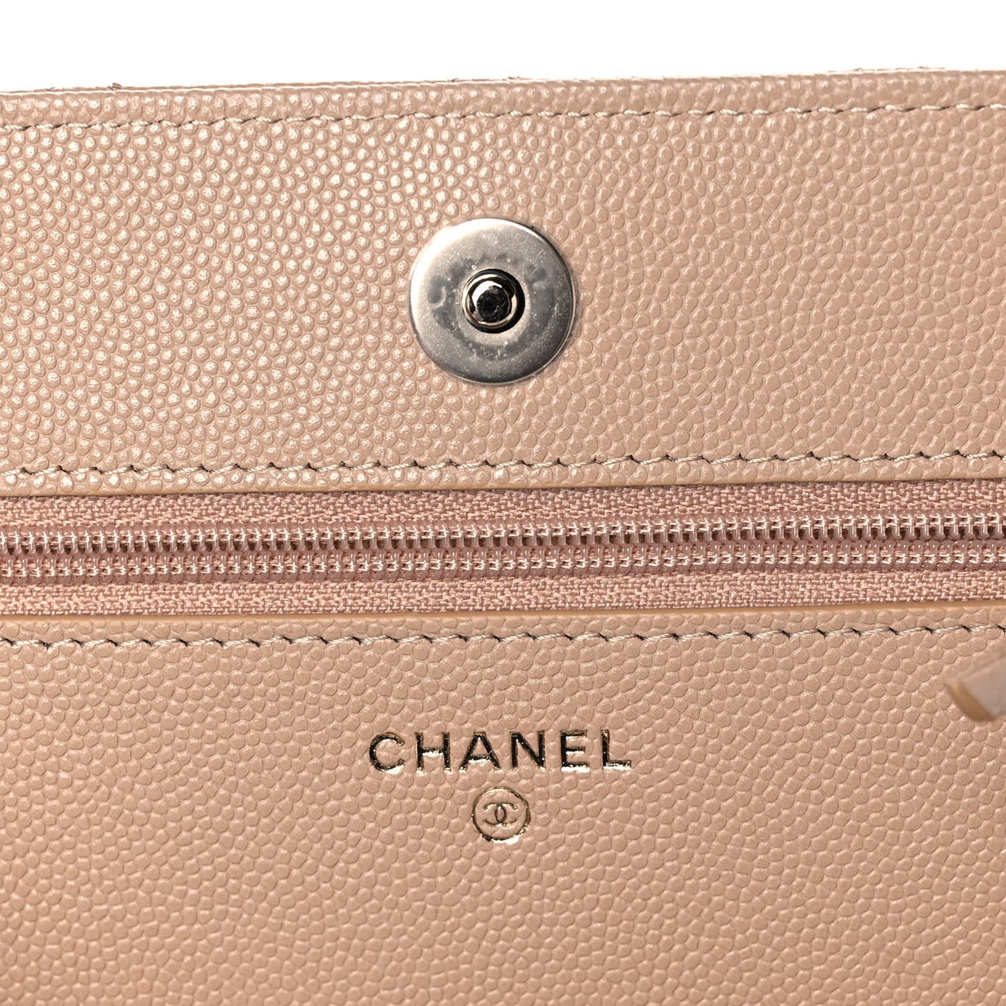 Caviar Quilted Crystal CC Wallet On Chain WOC Beige