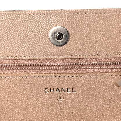 Chanel Caviar Quilted Crystal CC Wallet On Chain WOC Beige 5 of 12