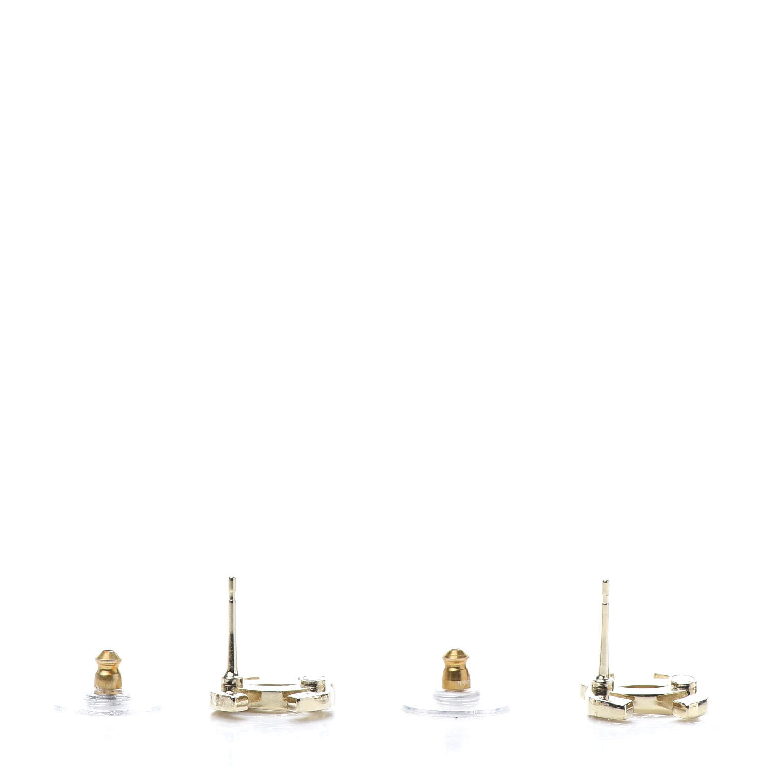 Chanel Crystal Metal CC Paris Button Stud Earrings Gold 4 of 5