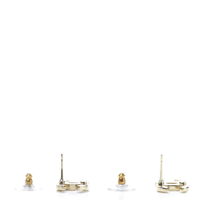 Chanel Crystal Metal CC Paris Button Stud Earrings Gold 4 of 5