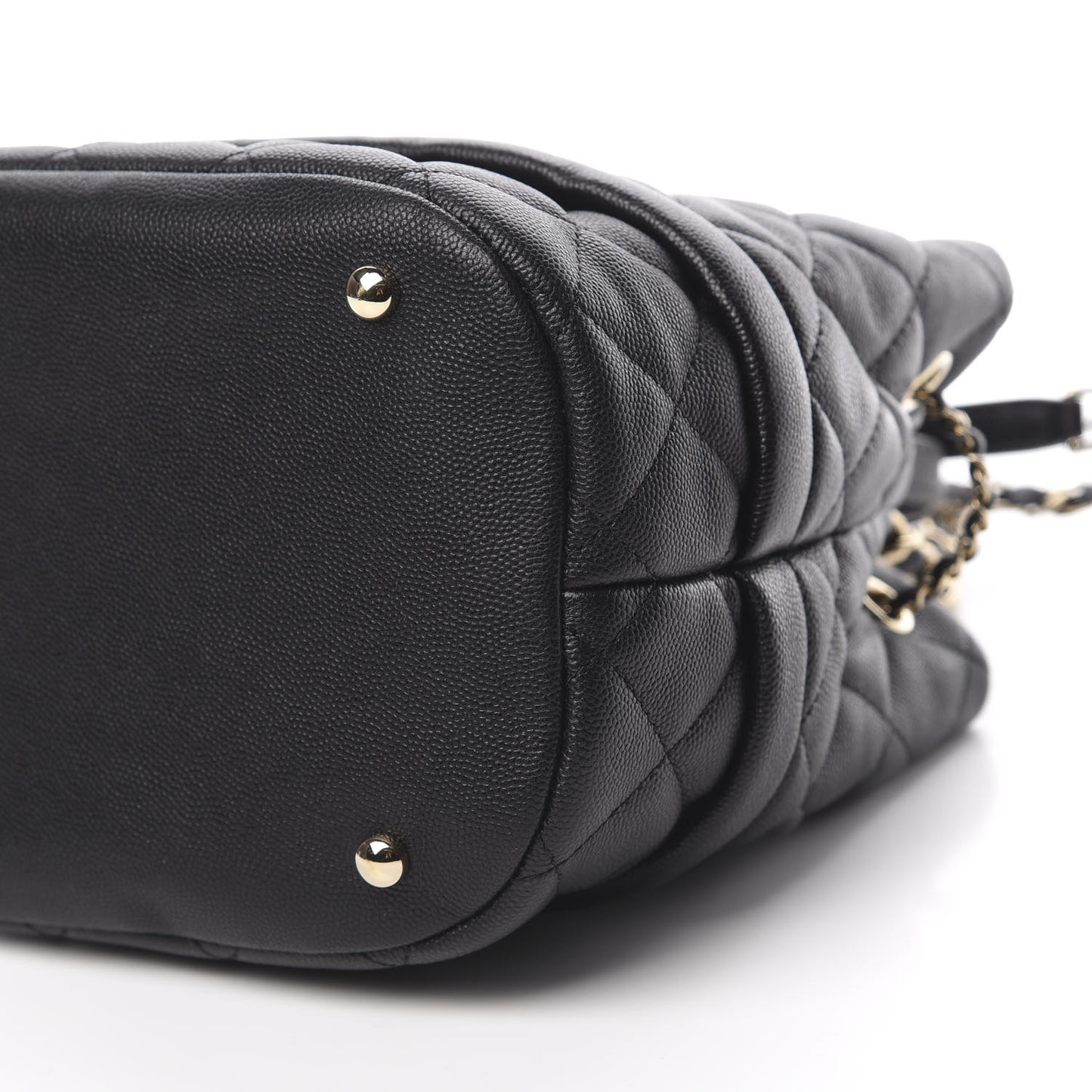 Caviar Quilted Rolled Up Bucket Drawstring Bag Black