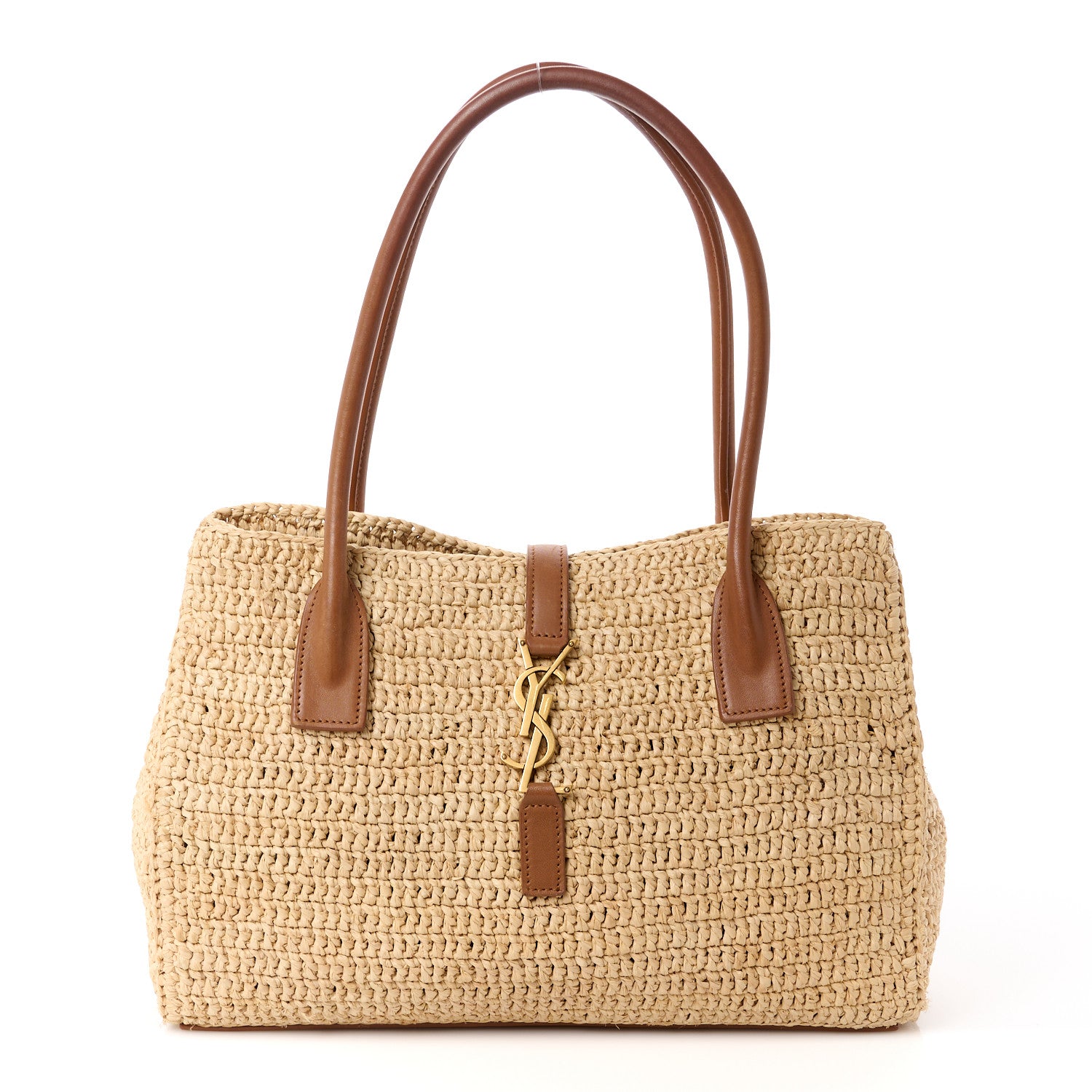 Saint Laurent Raffia Calfskin Panier Rectangle Tote Naturel Brick 1 of 13