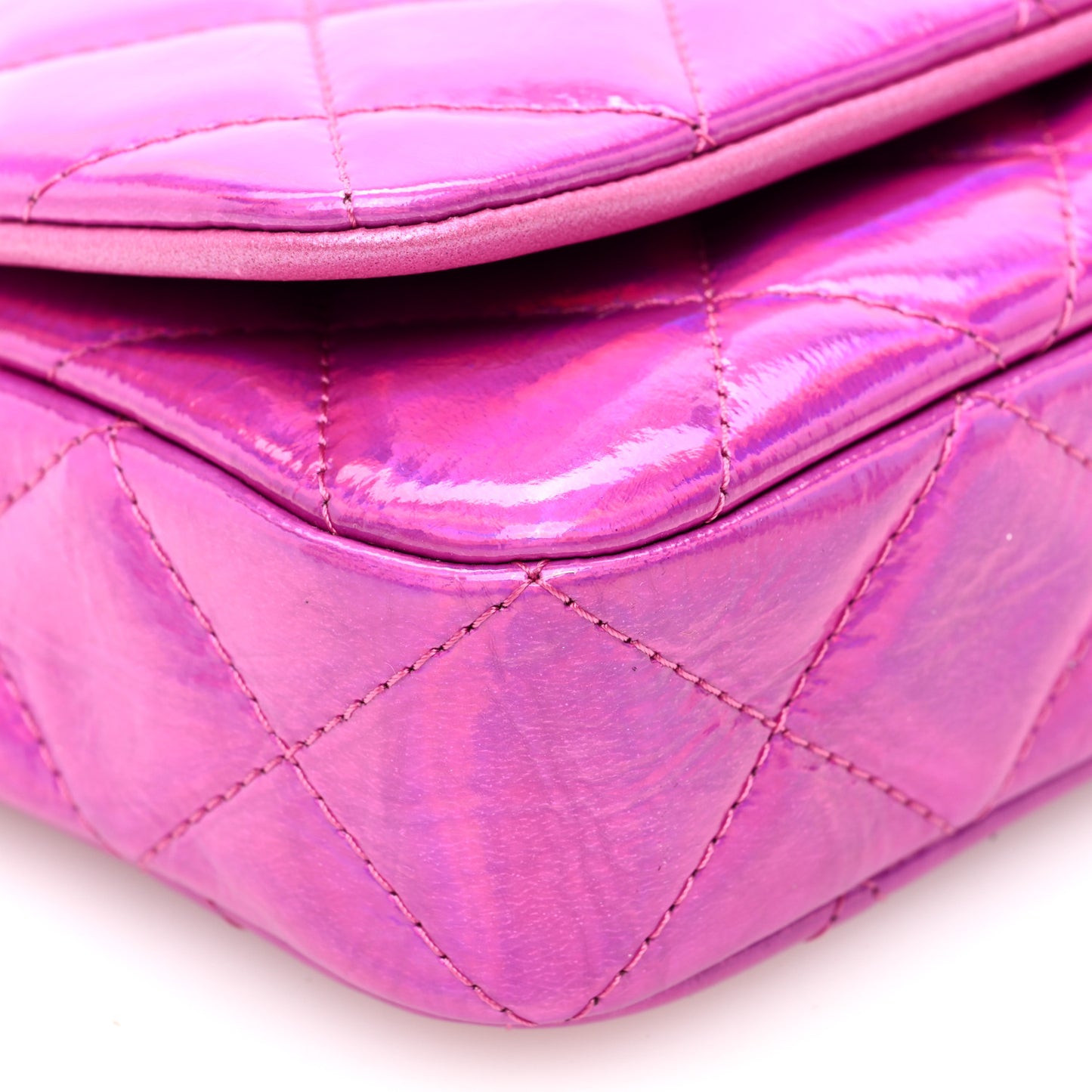 Iridescent Mirror Goatskin Quilted Clutch With Chain Pink