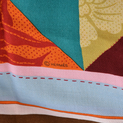 Hermes Cashmere Silk L'Art du Bojagi Shawl 140 Blanc Turquoise Orange 5 of 5