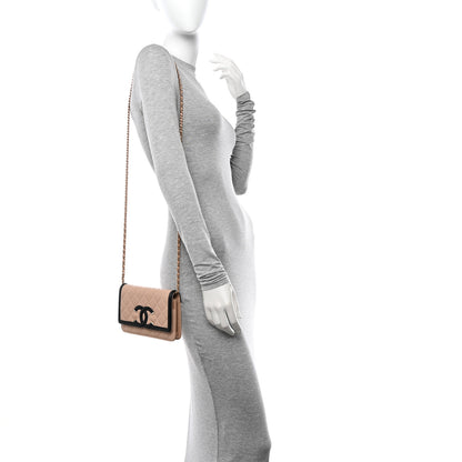 Chanel Caviar Quilted CC Filigree Wallet On Chain WOC Beige Black 2 of 12