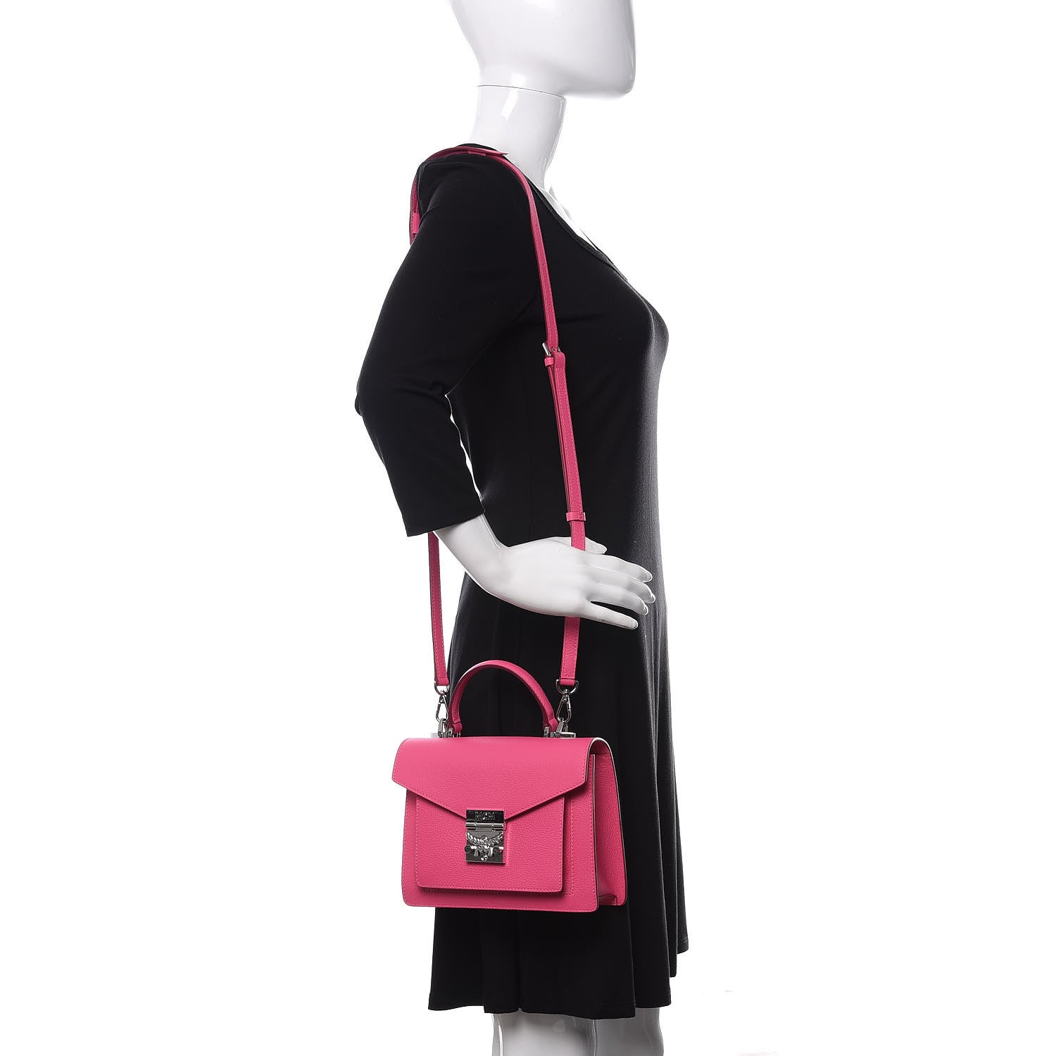MCM Grained Calfskin Small Patricia Satchel Sugar Pink 2 of 10