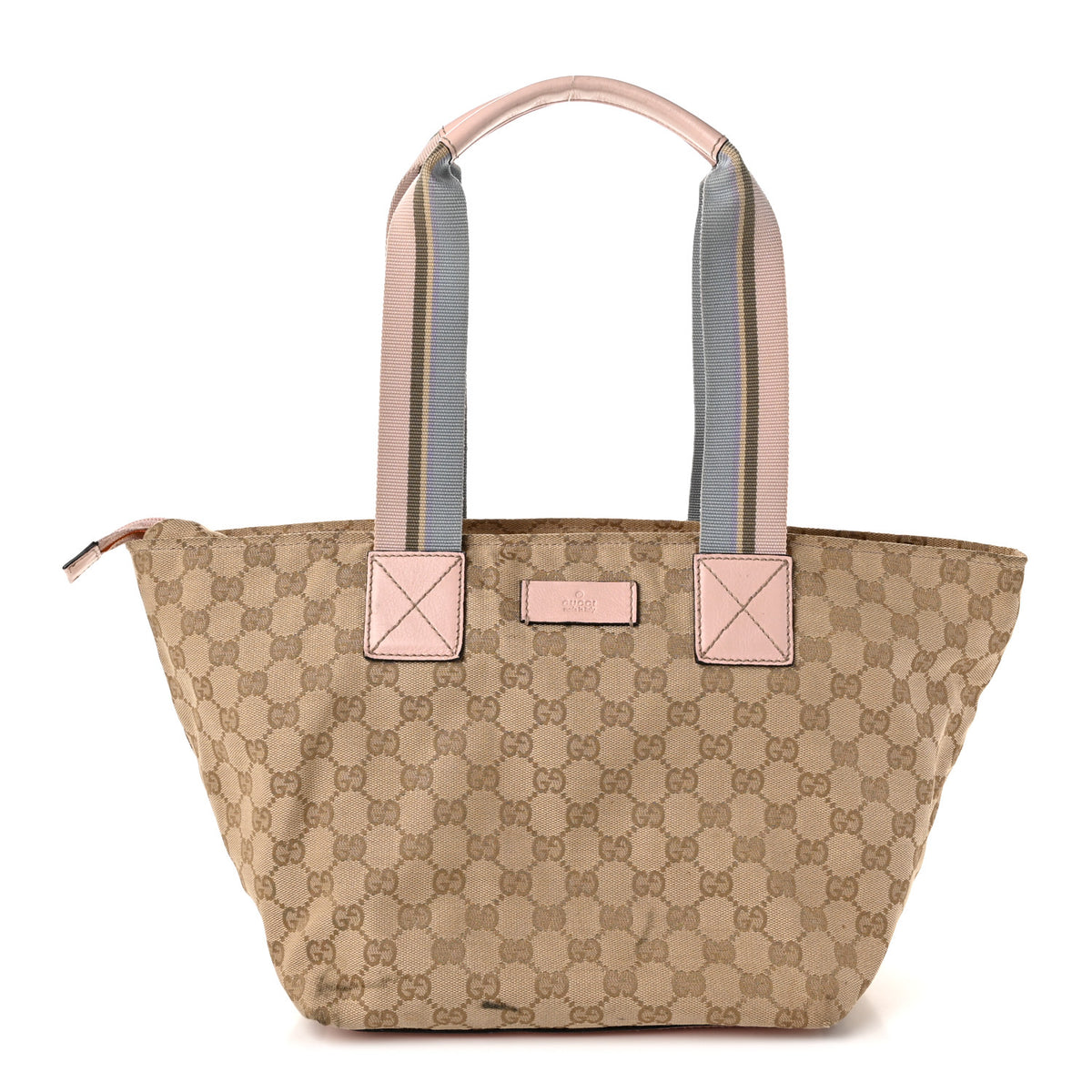 Gucci GG Monogram Medium Web Handle Bucket Tote Pink Blue 1 of 12