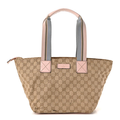 Gucci GG Monogram Medium Web Handle Bucket Tote Pink Blue 1 of 12