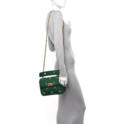 Valentino Garavani Metallic Woven Lurex Medium Roman Stud Shoulder Bag Jungle 2 of 10