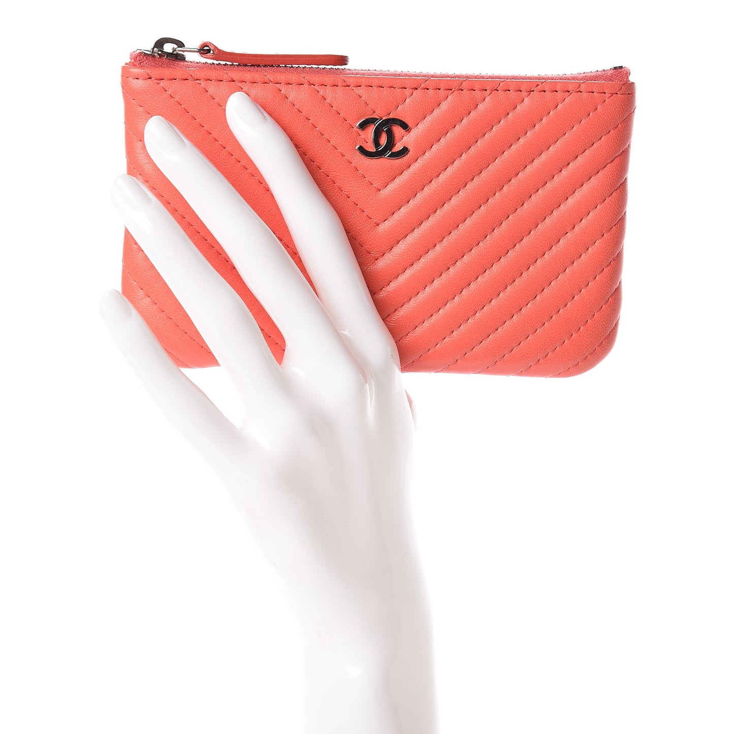 Calfskin Chevron Small Cosmetic Case Pink